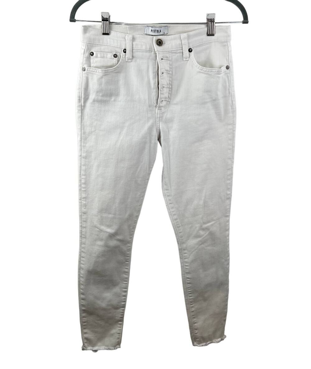 Pistola Women's White Cotton Blend High Rise Skinny Raw Hem Crop Jeans Size 28